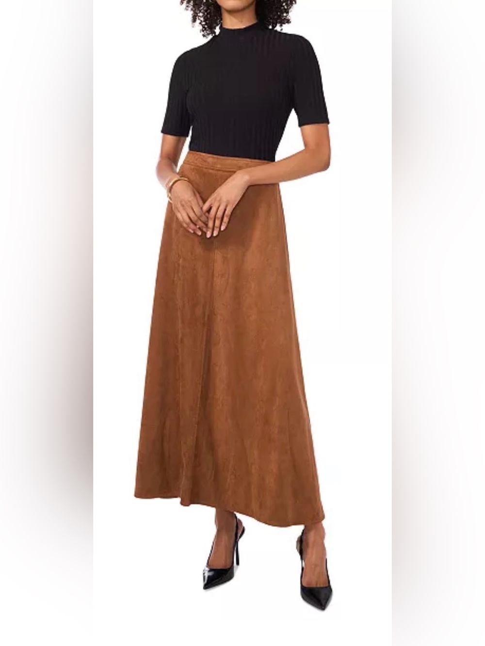 Vince Camuto Camel Faux Suede A-Line Maxi Skirt XL NWT $89